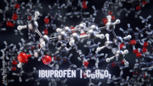 Foto Ibuprofen molecular structure. 3D illustration