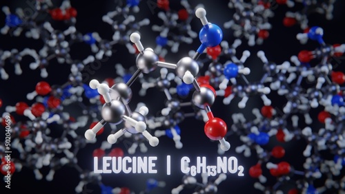 Leucine molecular structure. 3D illustration photo