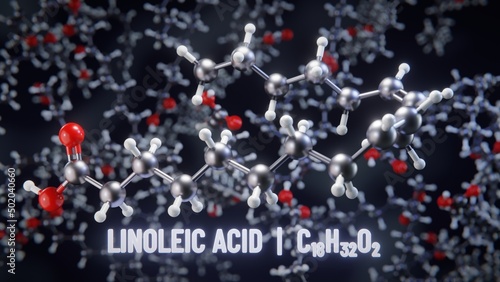 Linoleic acid molecular structure. 3D illustration