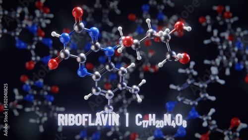 Riboflavin (Vitamin B2) molecular structure. 3D illustration