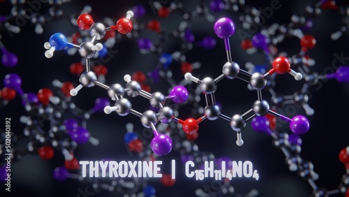 Thyroxine molecular structure. 3D illustration photo