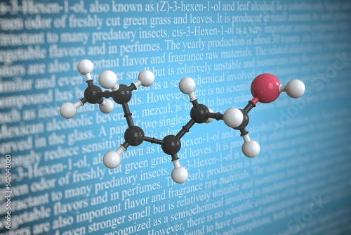 Cis 3 hexen 1 ol scientific molecular model, 3D rendering photo