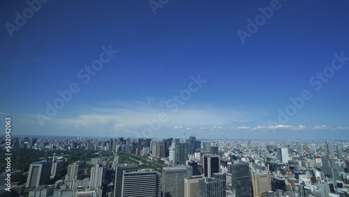 東京を一望する風景、ビルが密集する東京の上空、丸の内のビル群、大都市TOKYO