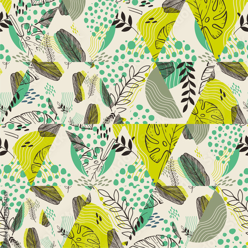 Artistic seamless pattern with abstract geometric leaves. Modern design for paper, cover, fabric, interior decor and other users.