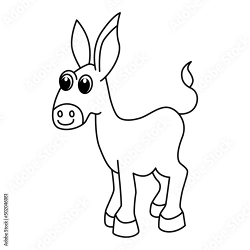 Donkey cartoon coloring page illustration vector. For kids coloring book. © deny