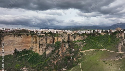 Aerial view of the famous town Ronda with Puente Nuevo Bridge, Andalusia, Spain