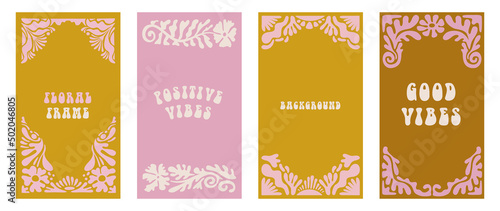 Vector illustration in simple linear style - design templates - hippie style - frames and prints with copy space for text