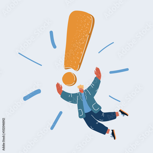 Vector illustration of man fly with exclamation mark.