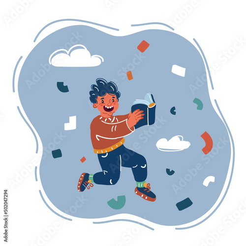 Vector illustration of Overjoyed teenage student jumping and gesturing happiness isolated on white background
