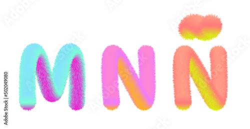 furry letter spanish N on a white background.set of letters with the effect of fur. shaggy letter