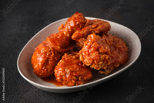Korean fried chicken in spicy sauce