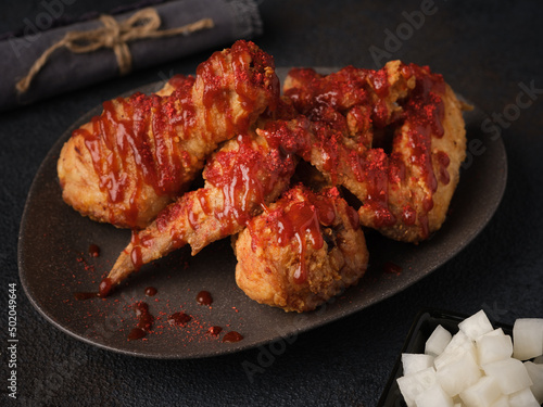 Korean fried chicken in spicy sauce