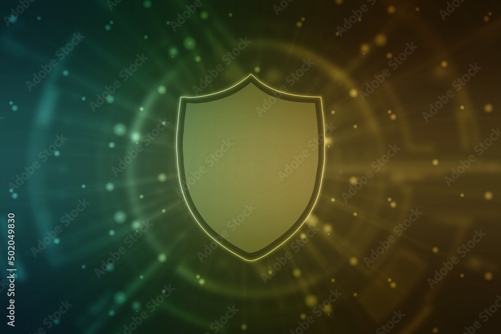 Fototapeta premium Protect and Security concept. Digital Shield on abstract technology background, Cyber security and information or network protection. Future technology web services for business and internet project