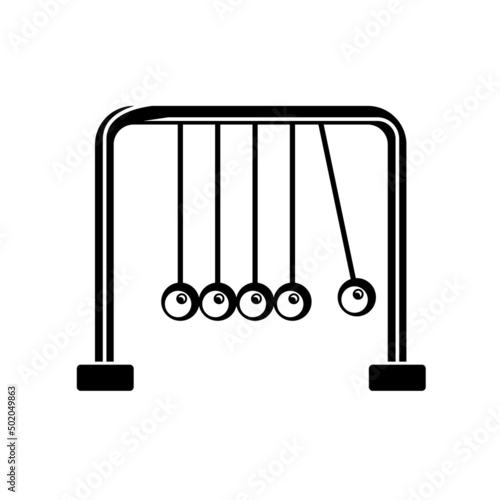 kinetic balls icon newtons cradle momentum pendulum metal constructions. Transfer of energy through momentum. Science simple style detailed logo vector illustration isolated