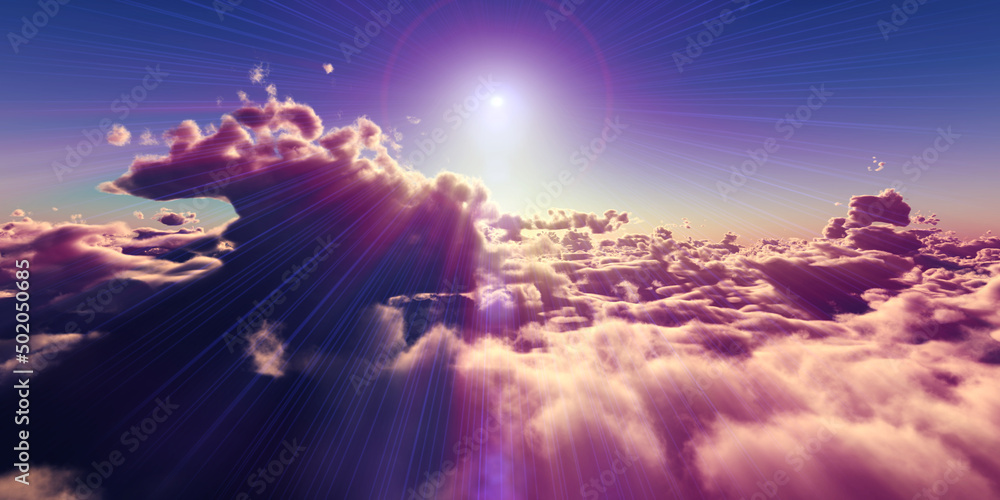 Fototapeta premium fly above clouds sunset landscape
