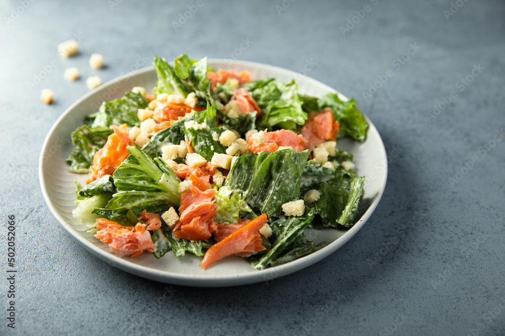 Homemade Caesar salad with smoked salmon Homemade Caesar salad with smoked salmon
