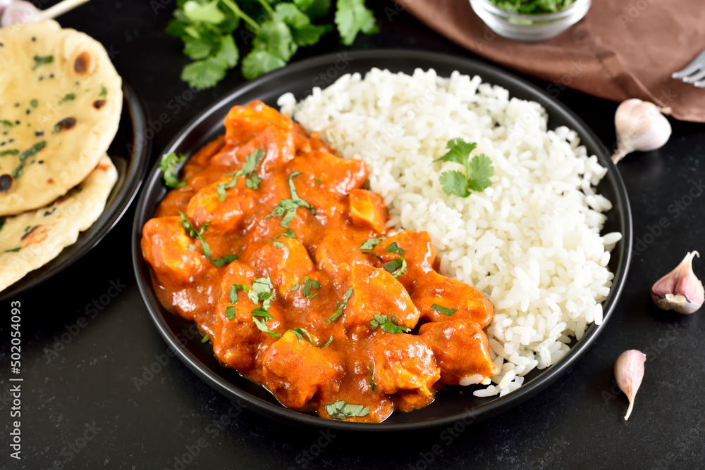 Indian chicken curry with rice Stock Photo | Adobe Stock