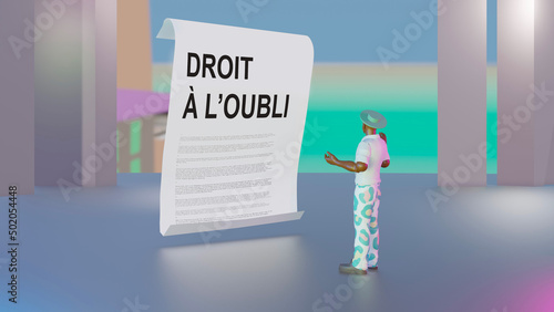 Metaverse, droit à l'oubli, respect de la vie privée, données personnelles, RGPD GDPR Web, contre le harcèlement. Texte en français photo