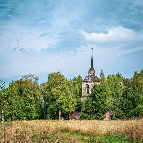 old abandoned Orthodox church in the forest
