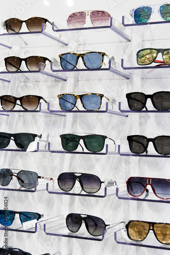 Sunglasses for sale, placed on the shelves