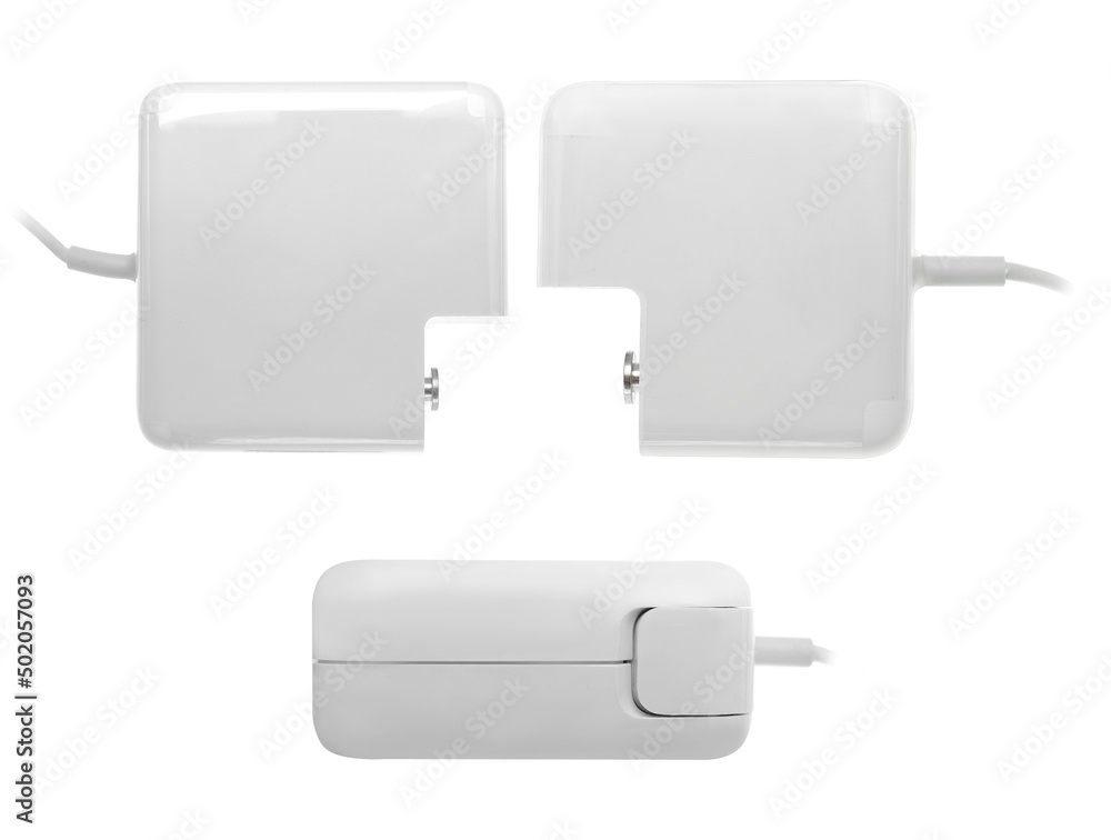 laptop power supply, laptop accessory, on a white background in