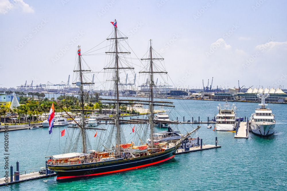 Large three-mast sail ship in Miami USA