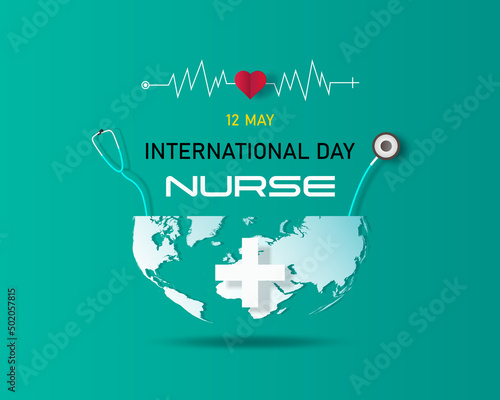 Happy international nurses day symbol Headphones and pulses with world map background. 12 May with symbol and icon design. Vector illustration template  thank you week of international nurse day.