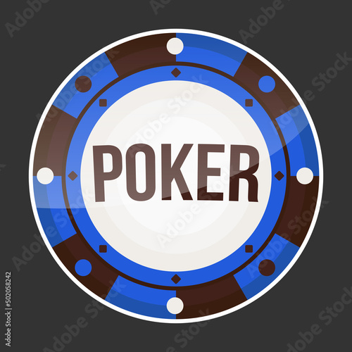 Beautiful blue poker chip. Vector chip with the word "poker".