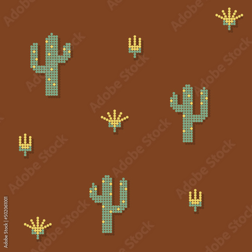 Seamless pattern of small-scale influenced floral cactus print