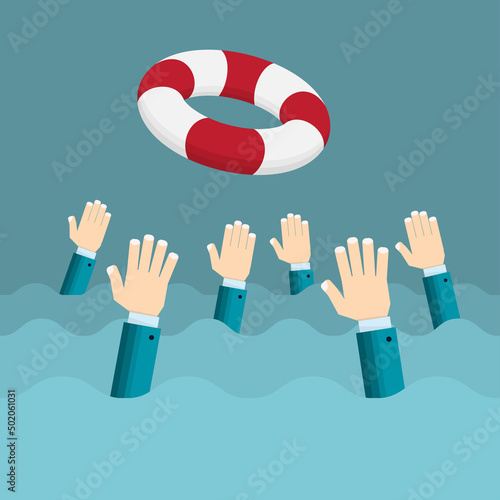 businessmen's hands reach for the lifeline