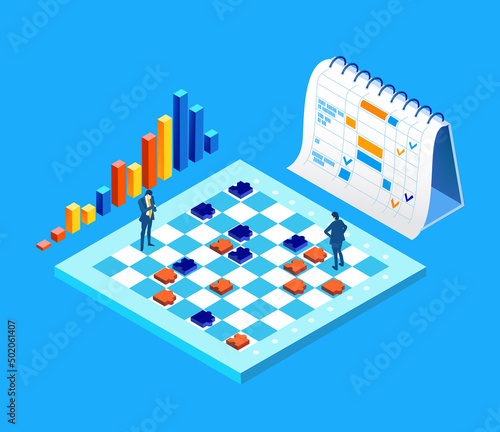 Business people working with chess figures. Improving Business strategy for success.  Achieving goals, working together, playing chess game. Horse and castle moves.