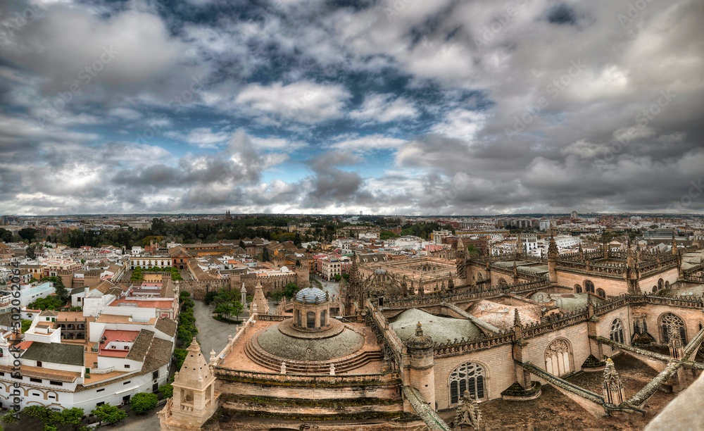 Panoramic view of the beautiful city of Seville, Andalucia, Spain