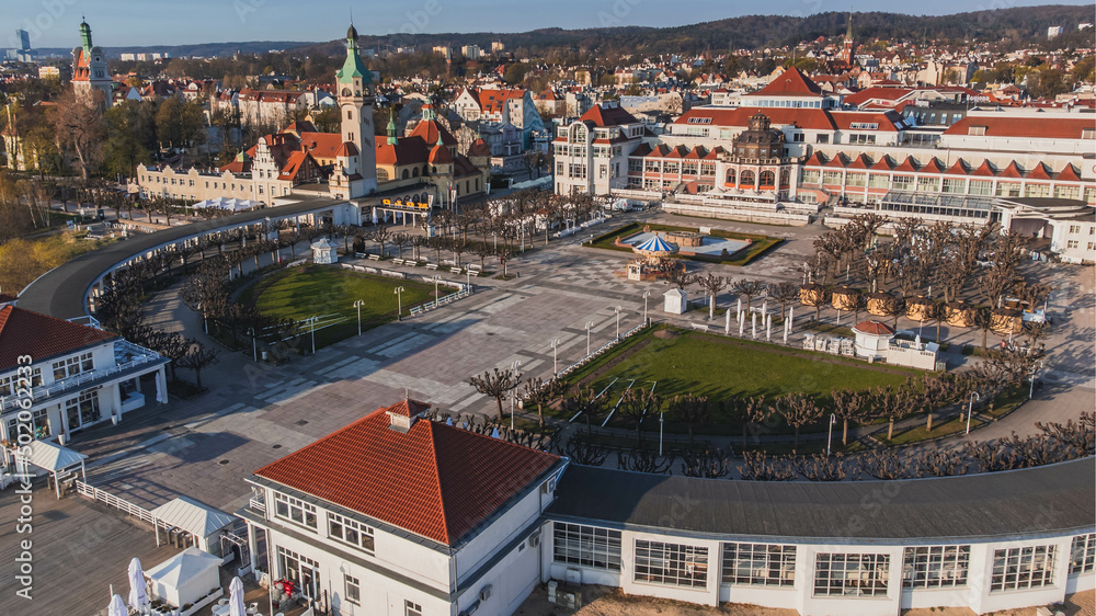Morning view of Sopot. View from the drone.