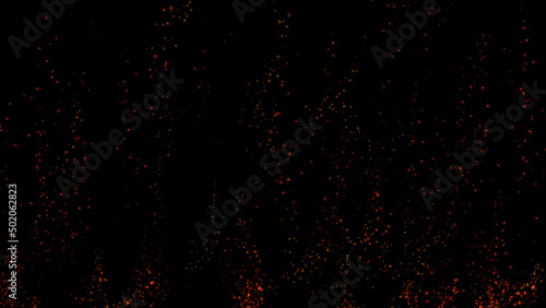 Overlay fire sparks bonfire embers. Burning red hot flying sparks fire rise in the dark night sky. Beautiful abstract background flying on black background