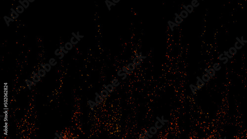 Overlay fire sparks bonfire embers. Burning red hot flying sparks fire rise in the dark night sky. Beautiful abstract background flying on black background