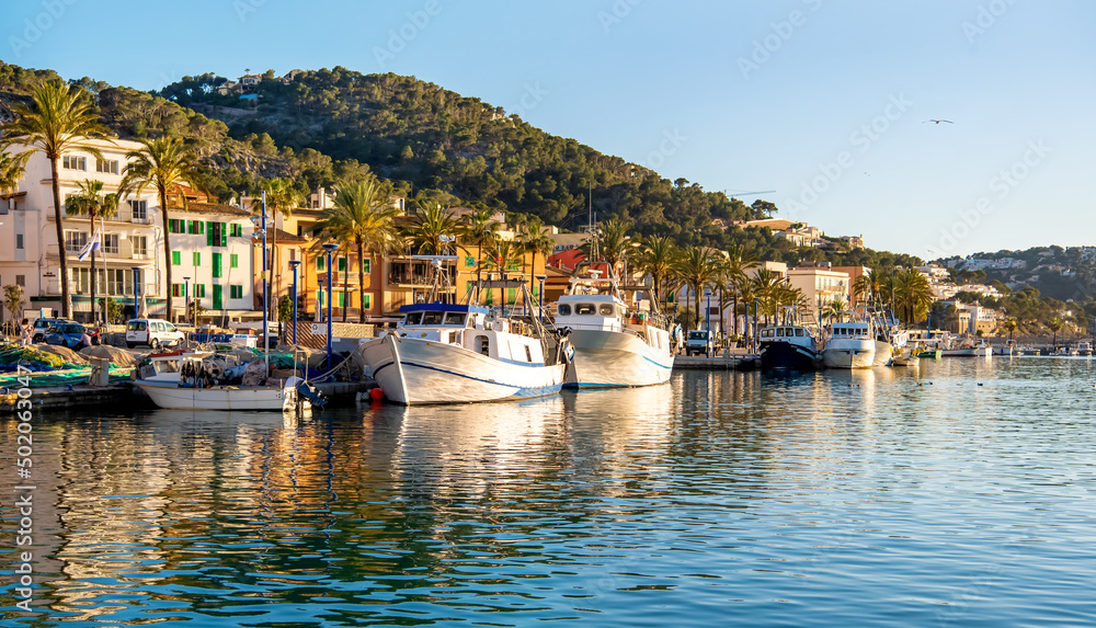 Mallorca, Port d'Andratx. View of the embankment and ships