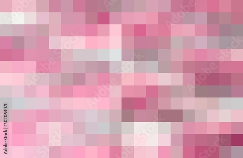 Abstract pattern, color combination, pixel effect. Squares in pink rosy, cyclamen and purple colors, variety of shades and nuances. Fresh modern neon background, fashion trend in color combination