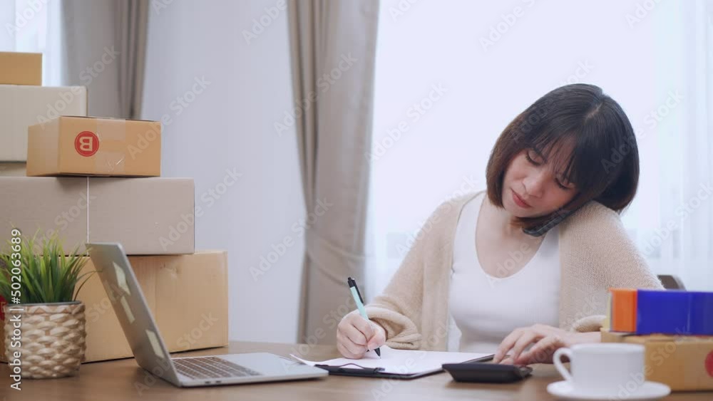 Happy female online selling at home, Startup project or small business enterprise. Happy female online selling at home, Startup project or small business enterprise.