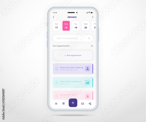 Mobile app calendar planner concept, Appointment calendar template UI UX, Smartphone calendar schedule agenda annual planning meeting application, Calendar events, Activity, Event app, Vector phone