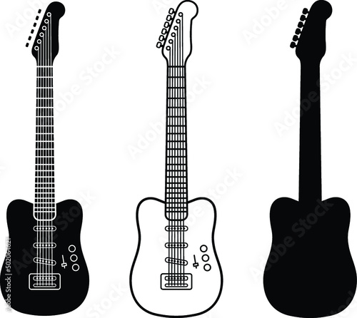 Electric Guitar Clipart Set - Outline, Stamp and Silhouette