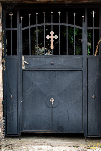 A doorway of an old church