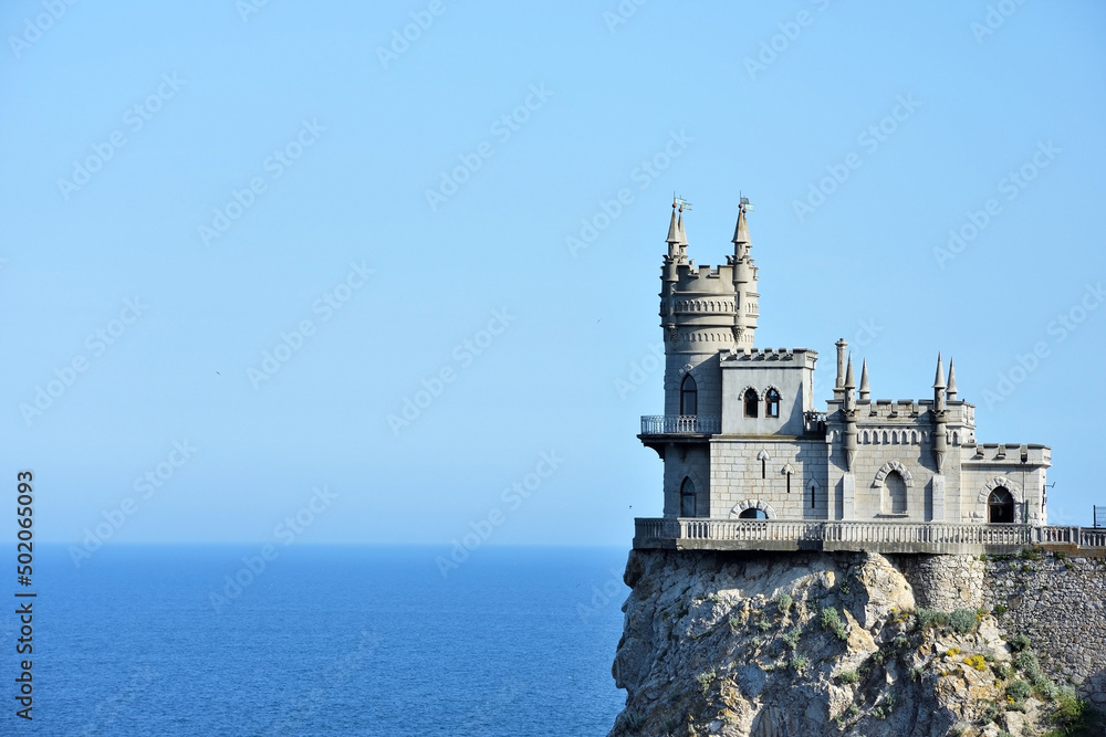 Castle Swallow's Nest on a rock at Black Sea, Crimea, Russia. It is a symbol and tourist attraction of Crimea