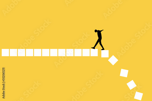 businessman crossing block. Symbol of Achievement, Career, Leadership.