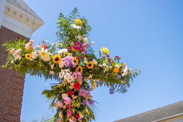 Flower cross outside church