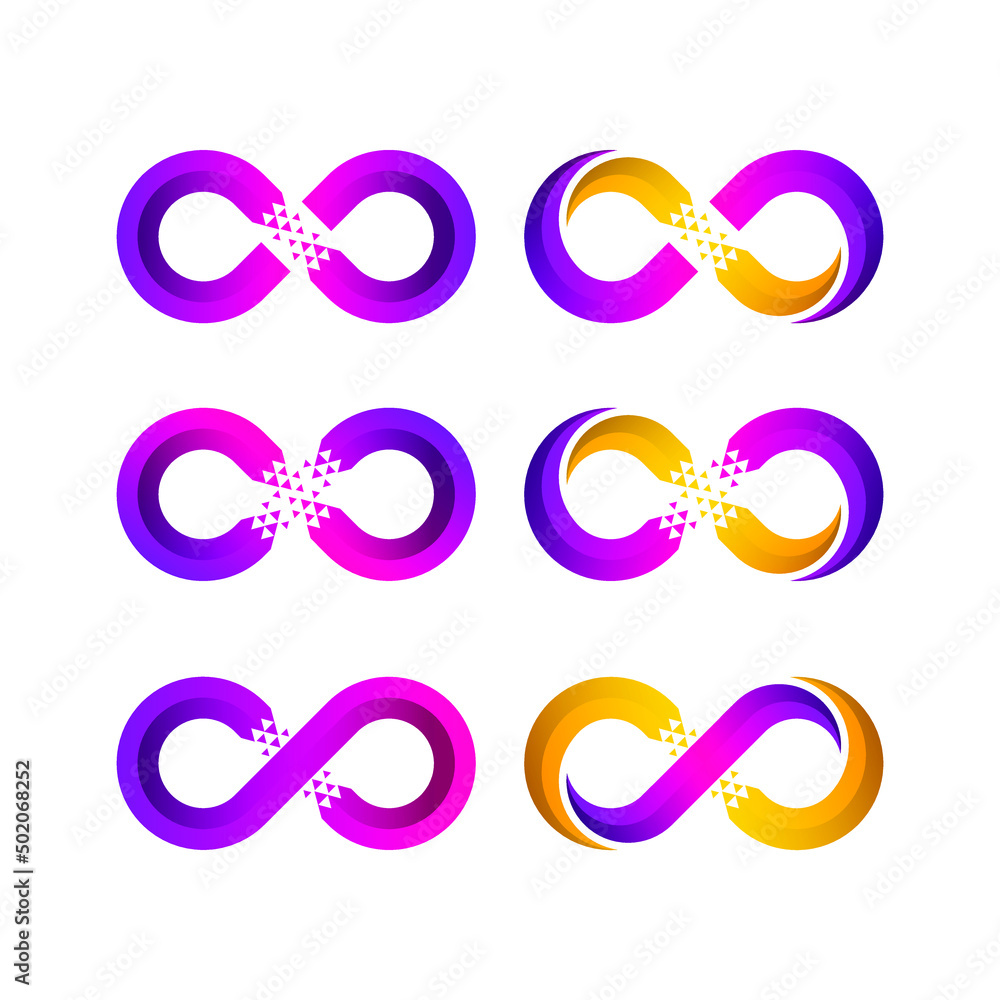 Abstract Infinity Logo design with Pixels Triangle Shape Arrow Forward Express concept for Business Company