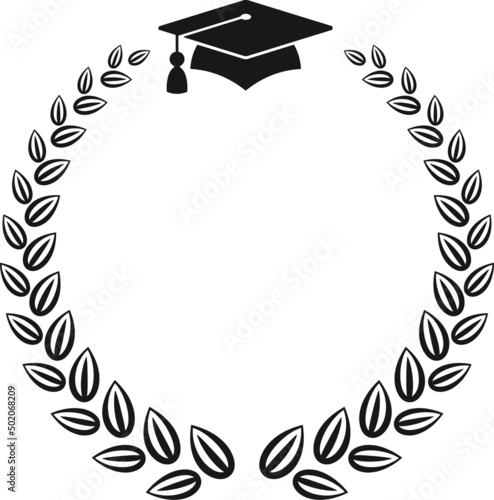 Graduation logo. Laurel wreath university graduate cap.