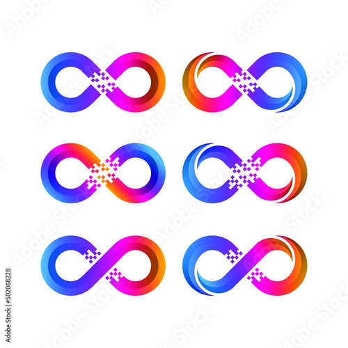 Abstract Infinity Logo design with Pixels Square Shape for Technology and Digital Business Company
