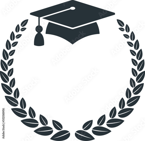 Graduation logo. Laurel wreath university graduate cap.
