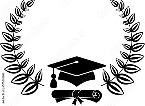 Graduation logo. Laurel wreath university graduate cap.