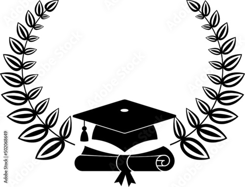Graduation logo. Laurel wreath university graduate cap.